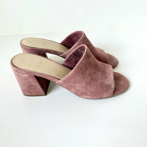 SEYCHELLES Dusty Rose Suede Leather Block Heel Mules—SZ. 7.5 - Picture 11 of 17